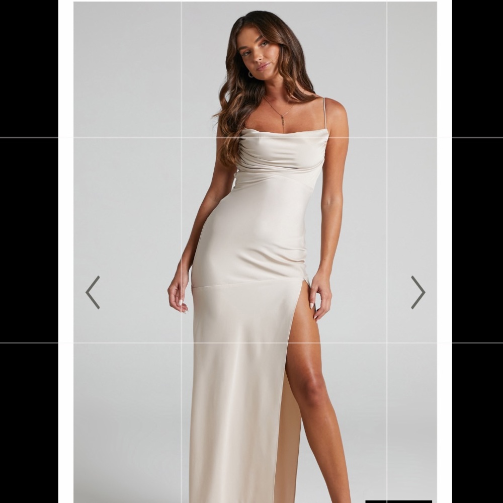 Champagne White Cowl Neck Prom Dress